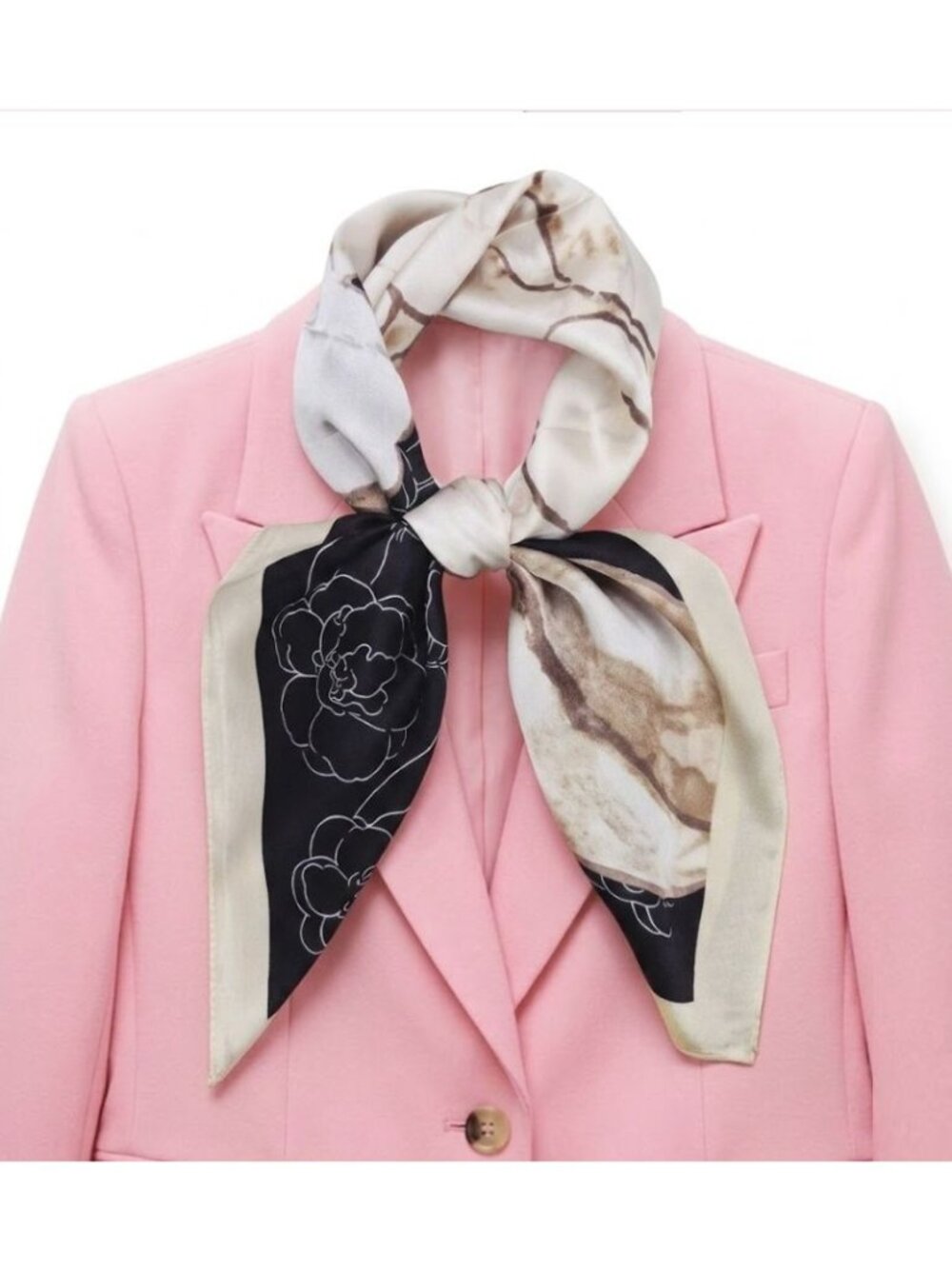 ✨New Elegant Bandana Square Silky Scarf Soft FLORAL BIG ROSE Black Brown Luxury✨